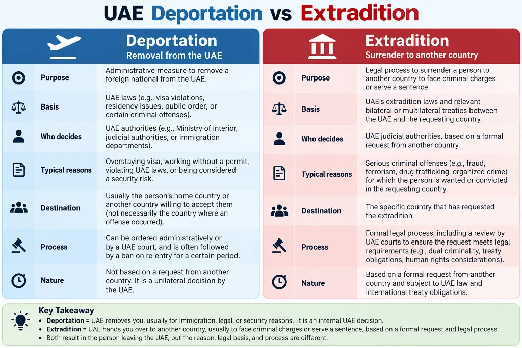 UAE Deportation vs Extradition Infographic